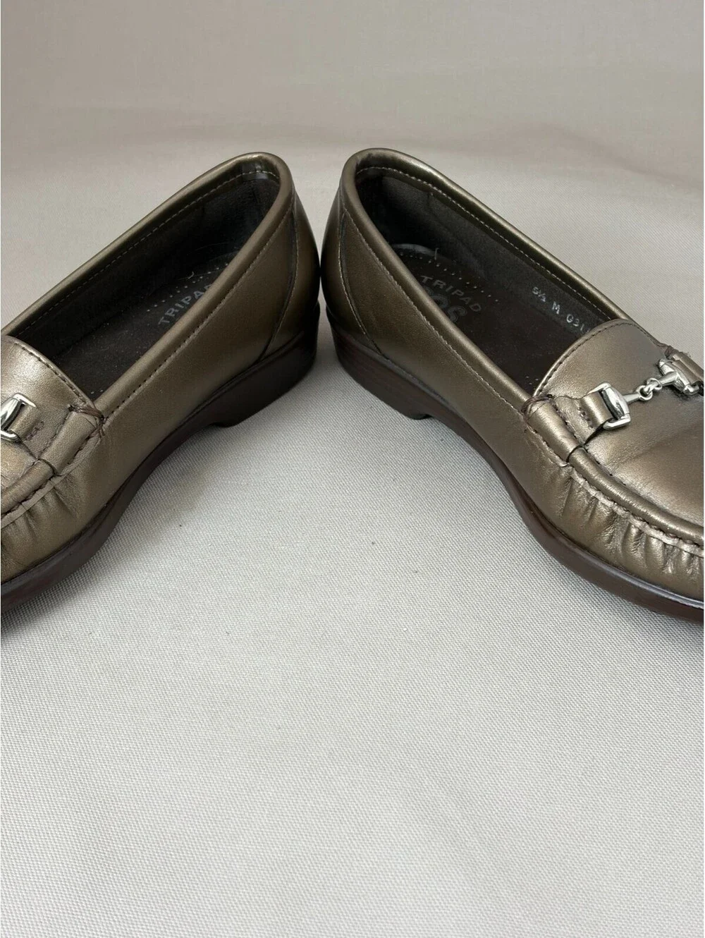 SAS Womens 5.5 M Pewter Metallic Leather Horsebit Loafers Tripad Comfort USA